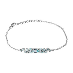 Bracelet Argent 925 Rhodié Topaze bleue traitée Maille forçat 1.5mm large Longueur du bracelet ajustable 16 à 19cm Motif c...