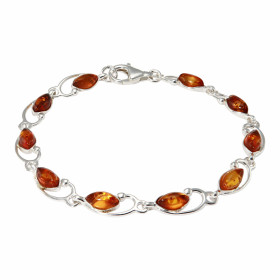 Bracelet Argent et Ambre. Largeur : 6,6mm. Longueur : 18,5cm