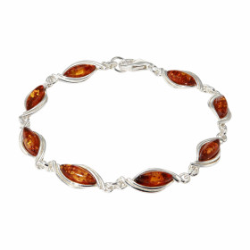 Bracelet Argent et Ambre. Largeur : 7,8mm. Longueur : 19,5cm. 