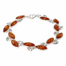  Bracelet Argent 925 Ambre Longueur : 20cm Pierre forme marquise 13x6mm Largeur du bracelet : 12mm 