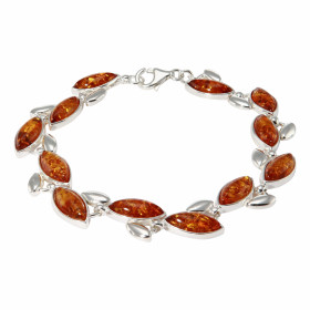 Bracelet Argent 925 et Ambre. Longueur : 20cm. Pierre forme marquise de 13x6mm. Largeur du bracelet : 12mm