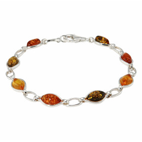 Bracelet Argent et Ambre Multicolore. Largeur : 7,2mm. Longueur : 19,5cm. 