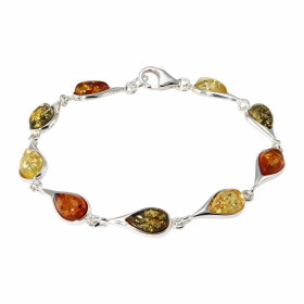 Bracelet en Argent 925 et Ambre multicolore. Pierres en forme de poires. Dimensions des pierres : 10x6mm. Longueur du brac...