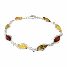 Bracelet Argent 925 et Ambre multicolore. Longueur : 20cm. Largeur du bracelet : 7,5mm. 