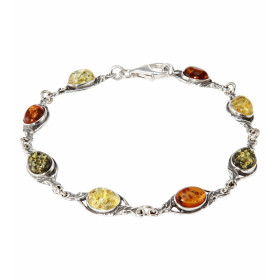 Bracelet en Argent 925 et Ambre multicolore. Pierres de forme ovale. Dimensions des pierres : 8x6mm. Longueur du bracelet ...