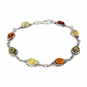  Bracelet Argent 925 Ambre multicolore Pierres forme ovale Dimensions des pierres : 8x6mm Longueur du bracelet : 20cm Larg...