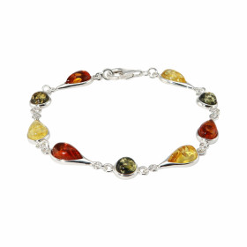 Bracelet Argent et Ambre Multicolore. Largeur : 7,6mm. Longueur : 19,5cm. 