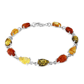 Bracelet Argent et Ambre Multicolore. Largeur : 6,8mm. Longueur : 20cm