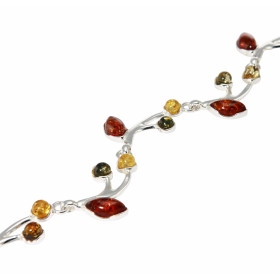 Bracelet Argent 925 et Ambre. Longueur : 19,5cm. Largeur : 2cm. 