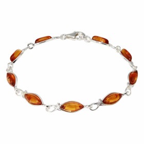 Bracelet Argent et Ambre multicolore. Largeur : 6mm. Longueur : 20cm