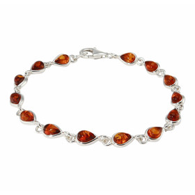 Bracelet Argent et Ambre. Largeur : 6mm. Longueur : 20cm. 