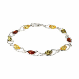 Bracelet Argent Ambre multicolore Largeur : 6,5mm Longueur : 19cm 