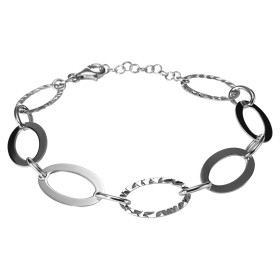 Bracelet argent composé grands maillons ovales lisses ciselés Longueur : 17 à 19cm Système d attache : mousqueton