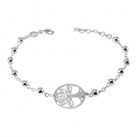Bracelet argent composé d un arbre vie dans un cercle 16mm diamètre perles d argent 4mm large Longueur ajustable 17 à 19cm