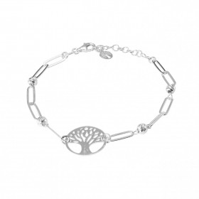 Bracelet argent composé d un arbre vie dans un cercle 16mm diamètre Perles argent ciselé 4mm diamètre Chaîne maille fantai...