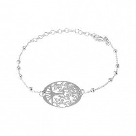 Bracelet argent composé d un arbre vie dans un cercle 21mm diamètre Chaîne maille forçat 1mm large boules 2,5mm diamètre L...