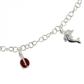 Bracelet Argent Breloques Coccinelles et Dauphins (19cm)