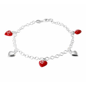 Bracelet argent composé 2 breloques coeurs rouges émaillées 2 breloques cœurs argent Longueur ajustable 14 à 16,5cm Largeu...