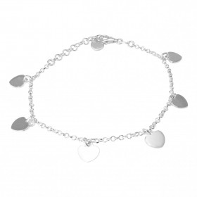 Bracelet argent composé 6 breloques coeurs 8x7mm Chaîne maille jaseron 2mm large Longueur du bracelet ajustable 17 à 19,5cm