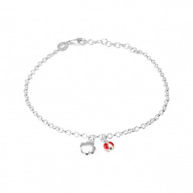 Bracelet argent composé d une coccinelle émail d une breloque trèfle à 4 feuilles Dimension du trèfle : 6x6mm Chaîne maill...