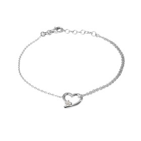 Bracelet en argent rhodié composé d'un coeur avec un oxyde de zirconium. Chaine maille forçat de 1mm de large. Longueur : ...