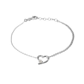 Bracelet argent rhodié composé d un coeur un oxyde zirconium Chaine maille forçat 1mm large Longueur : 17,5 à 19cm Système...
