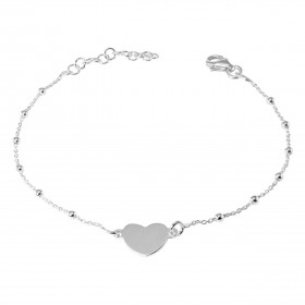 Bracelet argent composé d un coeur 9x10mm petites perles d argent Chaîne maille forçat : 1mm large Longueur ajustable 17 à...