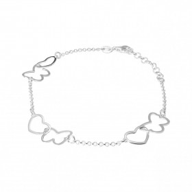 Bracelet argent composé 3 motifs coeur papillon entrelacés Dimension papillon : 10x11mm Dimension coeur : 8x10mm Chaîne ma...
