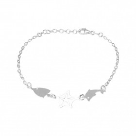 Bracelet en argent composé d'un poisson, un dauphin et une étoile de mer. Dimension étoile de mer : 11x12mm. Chaîne maille...