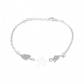 Bracelet argent composé d un poisson, un dauphin une étoile mer Dimension étoile mer : 11x12mm Chaîne maille forçat 1,9mm ...