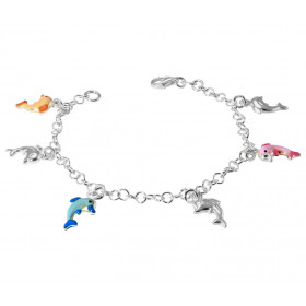 Bracelet argent dauphins multicouleurs