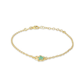 Bracelet argent doré composé d une maille forçat ronde 1,8mm large d une main fatma une fleur laque verte Dimension du mot...