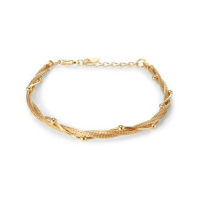 Bracelet argent doré torsadé composé 2 mailles fantaisies une maille serpent perlée Largeur : 4mm Longueur ajustable 17,5 ...
