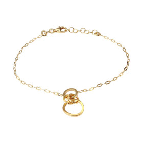 Bracelet en argent doré composé de 2 cercles de 8 et 10mm de diamètre relié par 2 anneaux ciselés. Chaîne de 1,5mm de larg...
