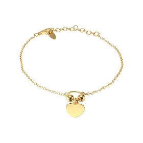 Bracelet en argent doré composé d'un cercle sur lequel sont suspendus 2 perles et un coeur de 9x9mm. Chaîne maille ronde d...