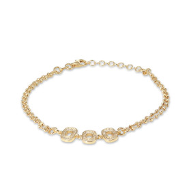 Bracelet argent doré composé 2 chaînes maille perlée 1,7mm large 3 rectangles setis d oxydes zirconium Largeur : 8mm Longu...