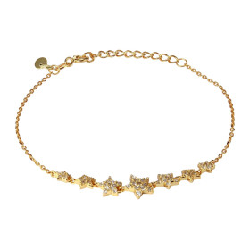 Bracelet argent doré composé 7 étoiles serties d oxydes zirconium Chaîne maille foçat 1mm large Longueur : 16,5 à 19cm Sys...