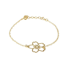 Bracelet argent doré composé d une fleur 18x19mm Chaîne maille ronde 1,5mm large Longueur : 16 à 19cm Système d attache : ...