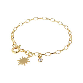 Bracelet argent doré composé d une breloque soleil 12x12 un oxyde zirconium serti clos 4mm diamètre Chaîne maillons ovales...