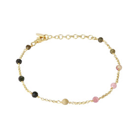 Bracelet argent doré composé petites perles facettées tourmaline 3,4mm large Chaîne maille ronde 1,4mm large Longueur : 16...