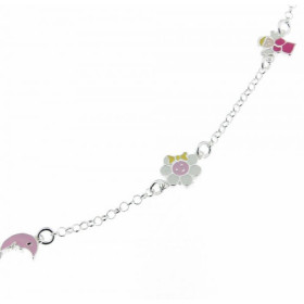 Bracelet Argent  Enfant Emaillé Lune Fleur Ange