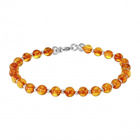 Bracelet des perles d ambre 5mm diamètre des perles d argent 2mm diamètre Ambre couleur cognac Longueur : 18cm