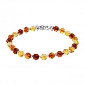 Bracelet avec des perles d&#39;ambre de 3 couleurs différentes de 5mm de diamètre et des perles d&#39;argent de 2mm de dia...