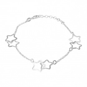 Bracelet en argent composé de 3 motifs étoiles entrelacées. Dimension d'une étoiles : 11x11mm. Chaîne maille forçat ronde ...