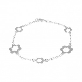 Bracelet en argent composé de 2 fleurs de 12x12mm et 3 fleurs de 8x8mm. Chaîne maille forçat de 1,8mm de large. Longueur d...