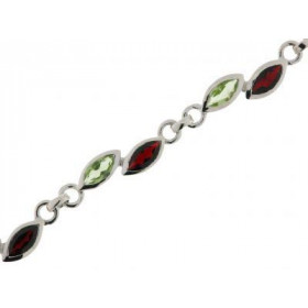 Bracelet Argent 925 pierres fines (Grenat P&eacute;ridot) serti pierres taille navette 6x3mm Longueur : 19cm