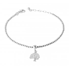 Bracelet argent composé d une maille perlée d une breloque arbre vie Largeur : 18mm Chaîne perlée : 2mm large Longueur aju...