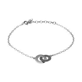 Bracelet argent rhodié composé 2 cercles entrelacés 10mm diamètre dont un martelé Chaîne 1,4mm large Longueur : 16,5 à 19,...