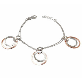 Bracelet en argent rhodié composé de 3 motifs avec un cercle en argent de 14mm de diamètre et un cercle en argent flashé o...