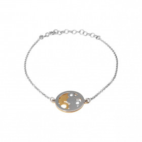 Bracelet argent rhodié composé 2 disques superposés ajourés cercles, l un argent l autre argent doré satiné Dimension du d...
